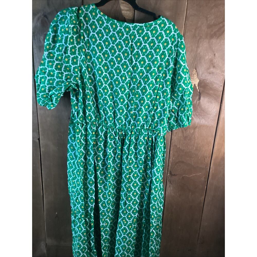 Cupshe Boho Floral Notched Neck Puff Sleeve Midi Dress, Green, Large - Picture 5 of 5